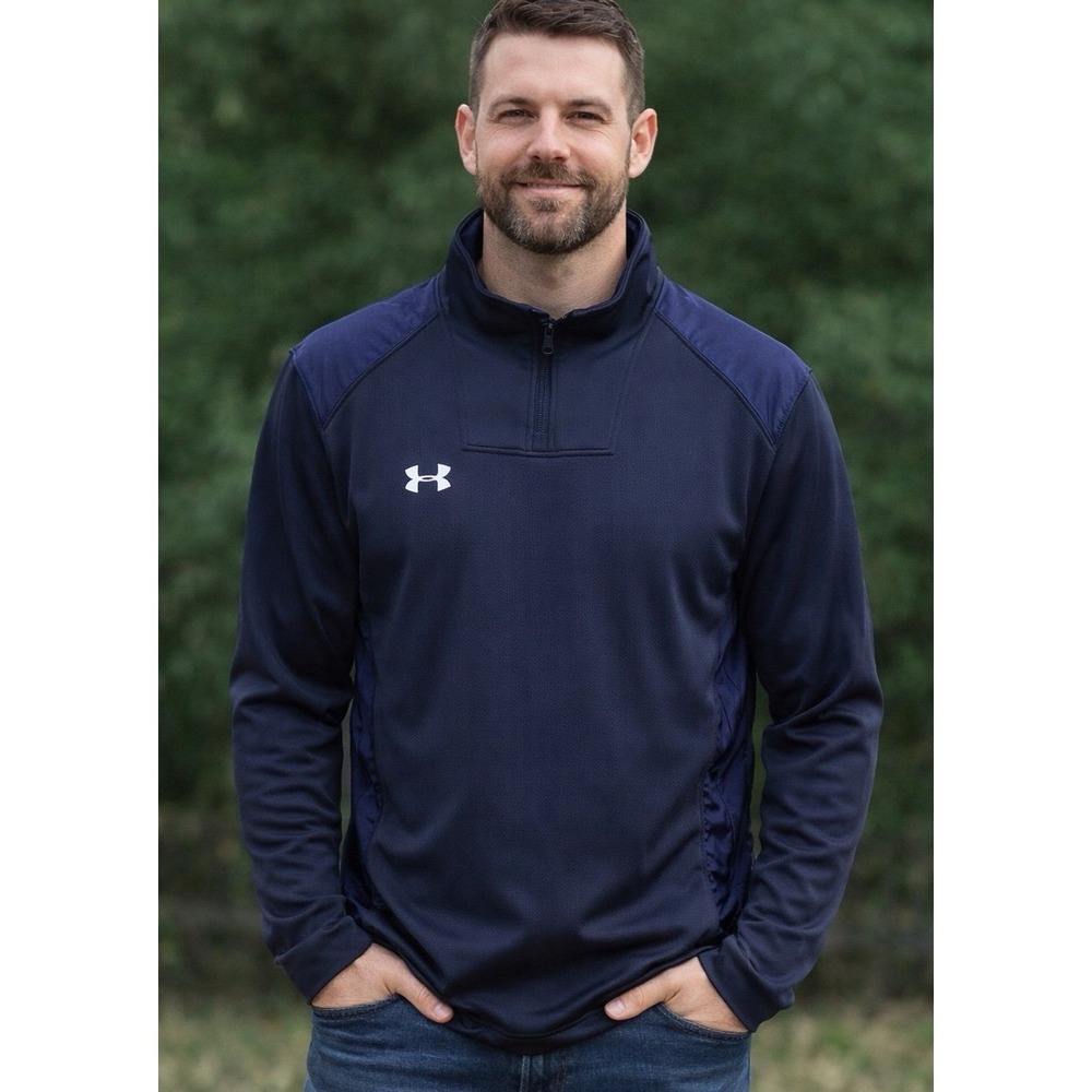 Under Armour Mens L Navy 1/4 Zip Pullover Mock Neck Activewear Workout EUC